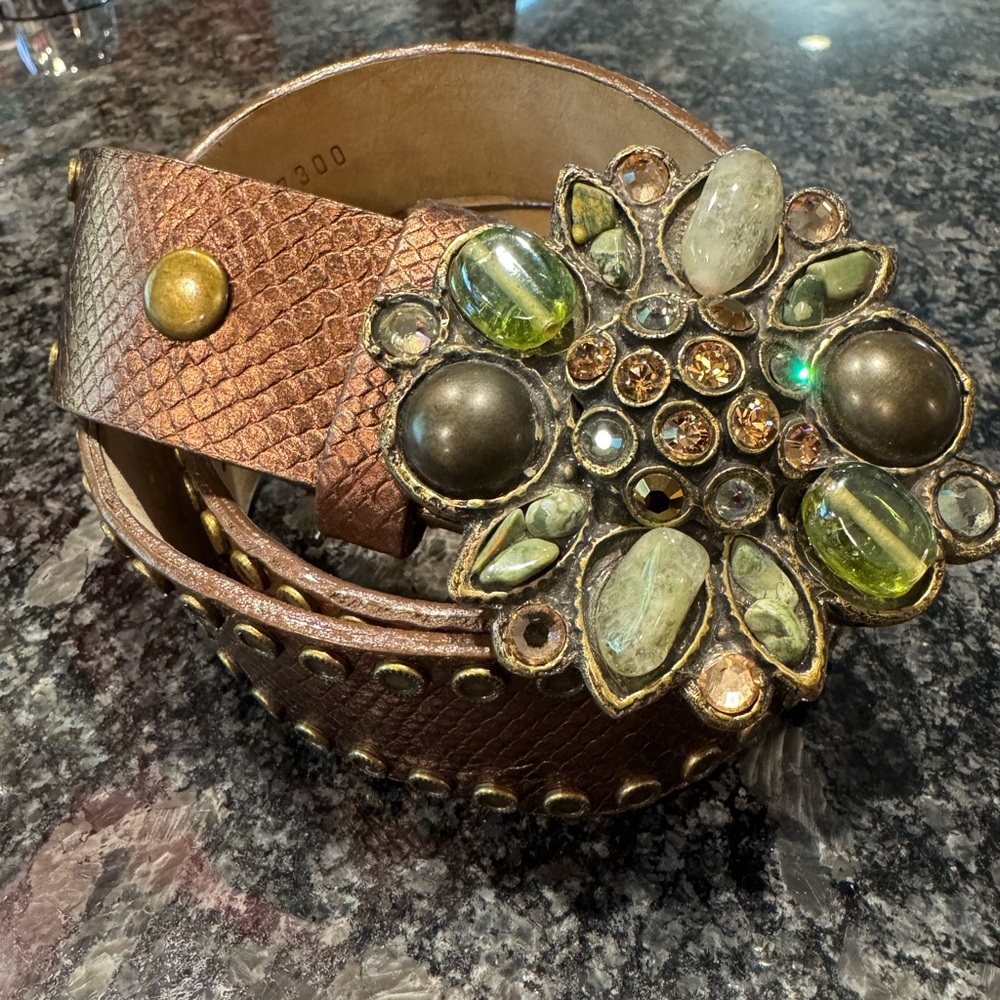 Leatherock Brown Belt with Gemstone Buckle